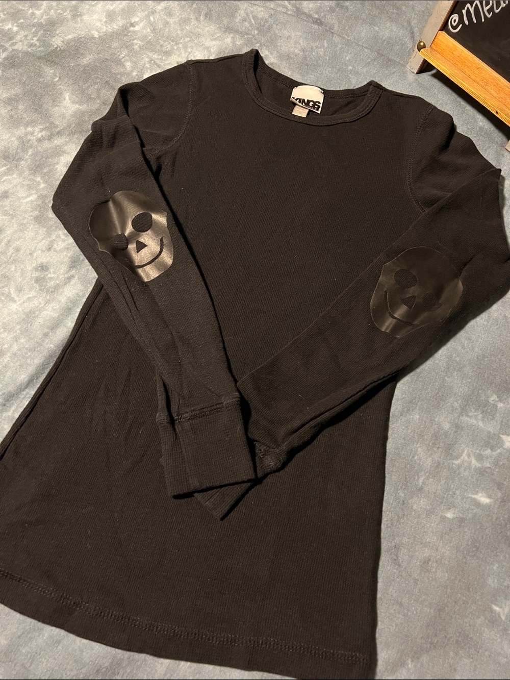Kings of Cole Distressed Thermal Long Sleeve with Skull Elbow Patches size S